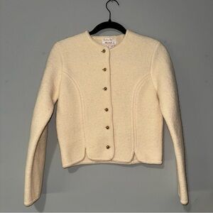 Vintage Tally-Ho Ivory 100% Boiled Wool Button Front Scalloped Cardigan Jacket 8